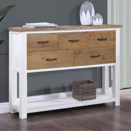 Splatter Reclaimed Wood Sideboard with 5 Drawer and Open Shelves - White