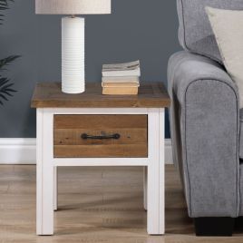 Splatter Reclaimed Wood Lamp Table with Drawer - White