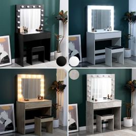 Makeup Desk Vanity Dressing Table with LED Mirror and Stool Set - 4 Colour