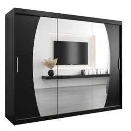 Sliding Wardrobe - WRIGHT 3 Door Mirrored Wardrobe Black 250cm