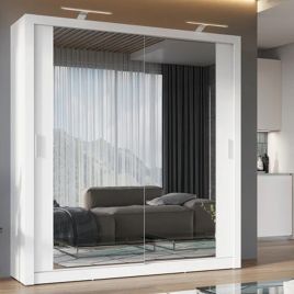 Sliding Wardrobe - INNISFAIL 2 Door Mirrored Wardrobe White 200cm