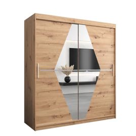 Sliding Wardrobe - SPURDLE 2 Door Mirrored Wardrobe Oak Artisan 180cm