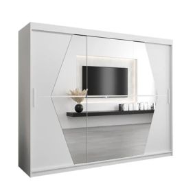 Sliding Wardrobe - SPURDLE 3 Door Mirrored Wardrobe White 250cm