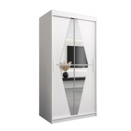 Sliding Wardrobe - SPURDLE 2 Door Mirrored Wardrobe White 100cm