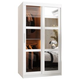 Sliding Wardrobe - SMOKY 2 Door Mirrored Wardrobe White 100cm