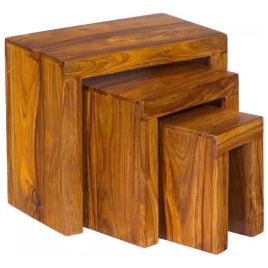 Sheesham Wood Nest Of 3 Tables - Brown