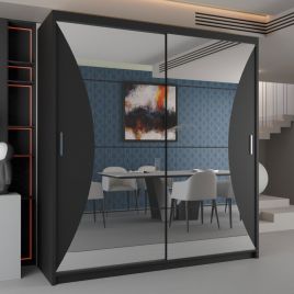 Sliding Wardrobe - CALEDONIA 2 Door Mirrored Wardrobe Black - 203cm