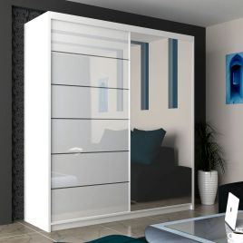 Sliding Wardrobe - INFINITE 2 Door Mirrored Wardrobe White - 150cm