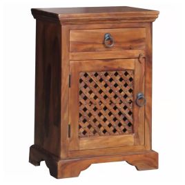 Bedside Table - LATTICE Nightstand Left Side Brown 45cm