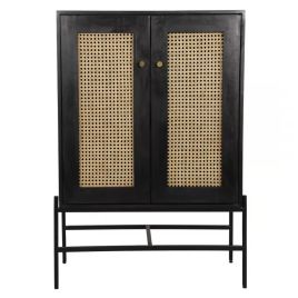 Rattan Design Dark Mango 2 Door Dresser - Black