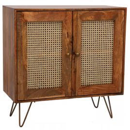 Lattice Design Mango Wood 2 Door Small Sideboard 90cm - Brown