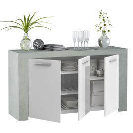 Kenneth Sleek Design 3 Door Sideboard - White and Grey