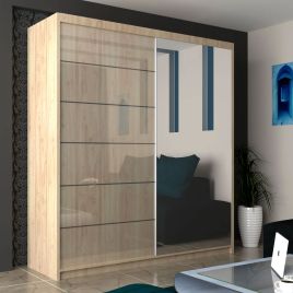 Sliding Wardrobe - INFINITE 2 Door Mirrored Wardrobe Oak - 180cm