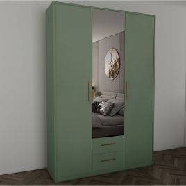 Wardrobe - WINSTEAD 3 Door Mirrored Wardrobe Dark Green 135cm