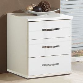 Bedside Table - PAUL 3 Drawer Nightstand White 45cm