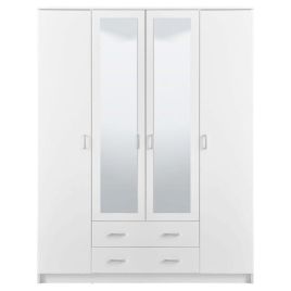 Wardrobe - BURLEIGH 4 Door Mirrored Wardrobe White 160cm