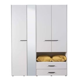 Wardrobe - HIGHAM 4 Door Mirrored Wardrobe White 161cm