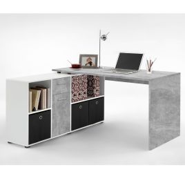 Claire Versatile Design Corner Desk - Concrete Grey Effect with White
