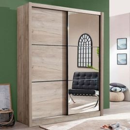 Sliding Wardrobe - SONATA 2 Door Mirrored Wardrobe Oak Effect 166.2cm