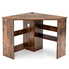Modern Design 90° Corner Desk Computer Desk with Shelves - Rustic Brown