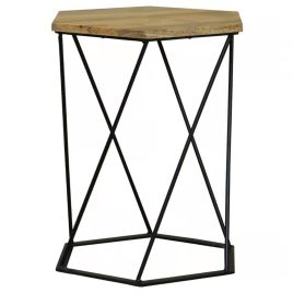 Tracey Industrial Hexagonal Side End Lamp Table - Light Wood Tone