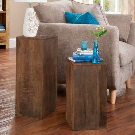 Delta Set Of 2 Mango Wood Cube Lamp Tables - Walnut