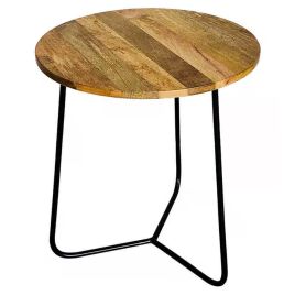 Tracey Industrial 45cm Round Iron Leg Mango Top Side Table - Light Wood Tone