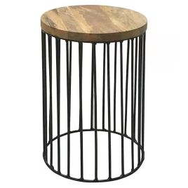 Tracey Industrial 30cm Round Iron Leg Mango Top - Light Wood Tone