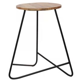 Tracey Black Industrial Iron Mango Wood Bar Stool - Brown