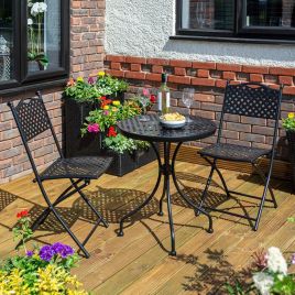 Ashling Lattice Design Bistro Set with Table and Two Folding Chairs - Black