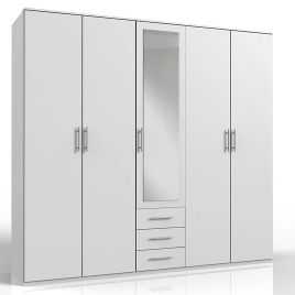 Banha 5 Door 3 Drawer Mirrored Wardrobe - White