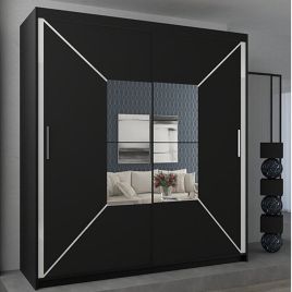 Sliding Wardrobe - BARTHOLOMEW 2 Door Mirrored Wardrobe 150cm - Black