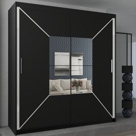 Sliding Wardrobe - BARTHOLOMEW 2 Door Mirrored Wardrobe Black 203cm