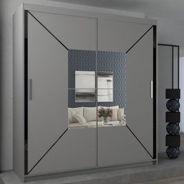 Sliding Wardrobe - BARTHOLOMEW 2 Door Mirrored Wardrobe 150cm - Grey