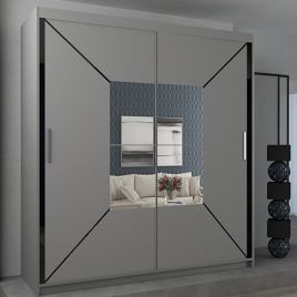 Sliding Wardrobe - BARTHOLOMEW 2 Door Mirrored Wardrobe Grey 180cm