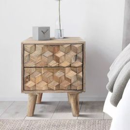 Bedside Table - GEOMETRIC 2 Drawer Nightstand Brown 40cm