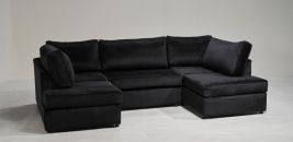 Morrison High Back Plush Velvet U-Shape Corner Sofa - Black