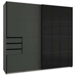 Sliding Wardrobe - SOGO 2 Door Wardrobe Graphite with Black 225cm