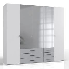 Wardrobe - BONN 5 Door Wardrobe White and Grey 225cm