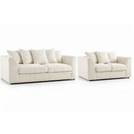 BELVANO Boucle Fabric 3 and 2 Seater Scatterback Sofa Set - Ivory
