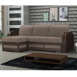 Corner Sofabed - CALVIN Fabric 3 Seater L Shaped Left Hand - Brown