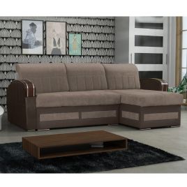 Corner Sofabed - CALVIN Fabric 3 Seater L Shaped Right Hand - Brown