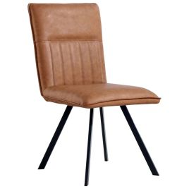 Metal Angled Leg Design PU Tan Dining Chair
