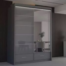 Sliding Wardrobe - CHESHAM 2 Door Mirrored Wardrobe Grey 150cm