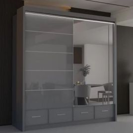 Sliding Wardrobe - CHESHAM 2 Door Mirrored Wardrobe Grey 208cm