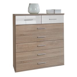 Oak Finish Chest of Drawers - LENORA Medium Chest 7 Drawers