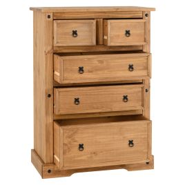 CLACTON Pine Finish Chest of Drawers - Large-sized, 5 Drawers