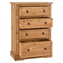 CLACTON II Pine Finish Chest of Drawers - Large-sized, 4 Drawers