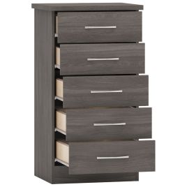 NEWBIGGIN VI Black Chest of Drawers - Tallboy, Small-sized, 5 Drawers