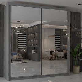 Sliding Wardrobe - CHICAGO II 2 Door Mirrored Wardrobe Grey - 203cm